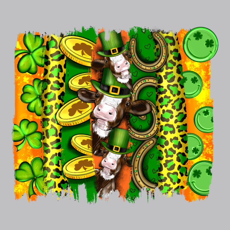 St Patricks Cow And Coin Wıth Clovers And Leopard Brushstrokes Long Sleeve Tee by Artiststas | Teevron