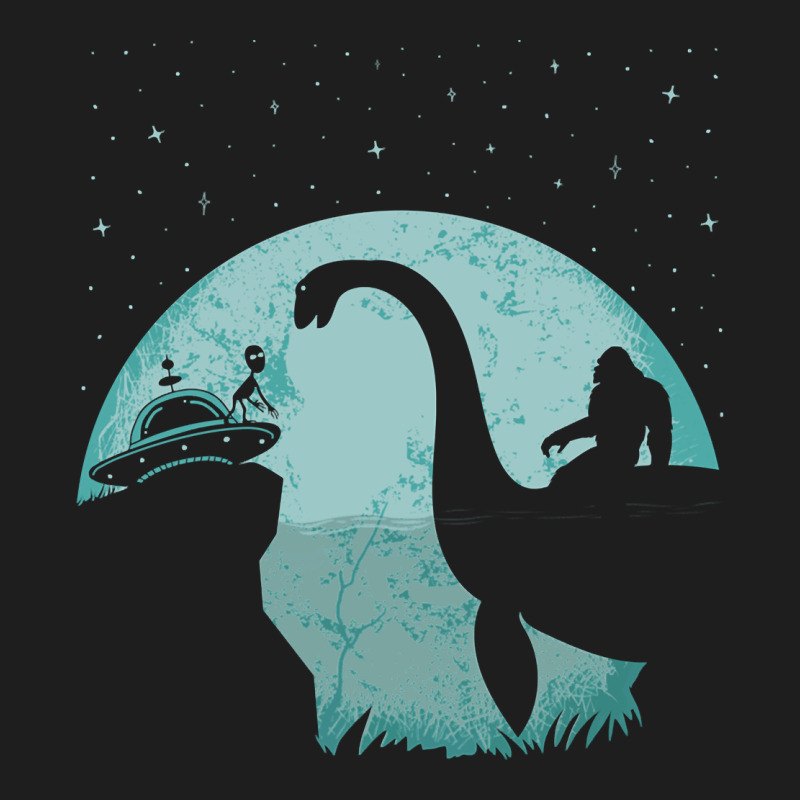 Bigfoot Riding Loch Ness Monster Sasquatch Ufo Abduction Pullover Hood Classic Tee by linhVisuals | Teevron