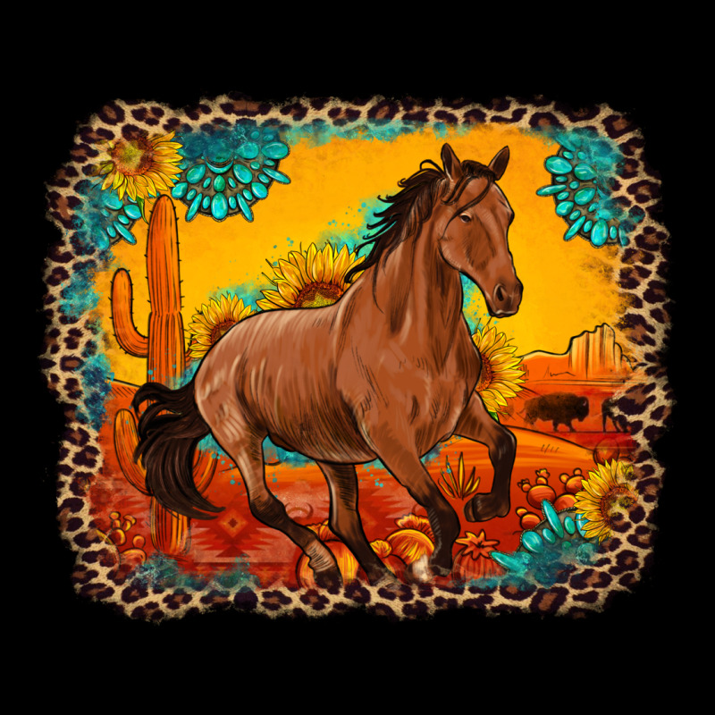 Horse With Sunflowers Turquoise Gemstone Western Sunset Leopard Backgr Long Sleeve Tee by Artiststas | Teevron