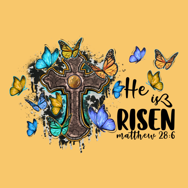He Is Risen Matthew 28 6 Cross With Butterflies Cowhide Background Vintage Hoodie by BarkalooDesign | Teevron