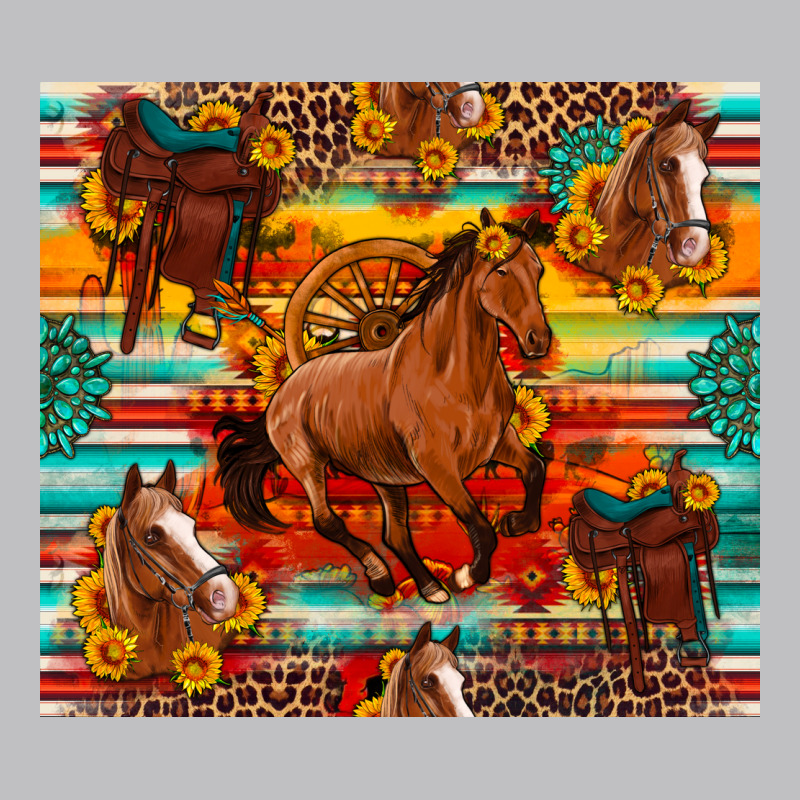 Galloping Horse Serape Sunflowers Turquoise And Saddles Long Sleeve Tee by Artiststas | Teevron