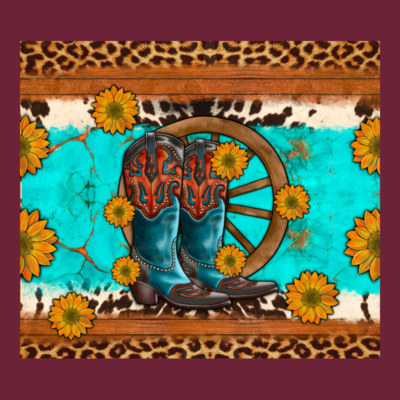 Cowboy Boots And Sunflowers Turquoise Leopard Background Long Sleeve Tee by Artiststas | Teevron