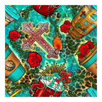 faith coffee cup and cross with leopard and roses seamless pattern bbs | Teevron