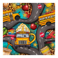 school bus coffee and star with leopard seamless pattern bbs | Teevron