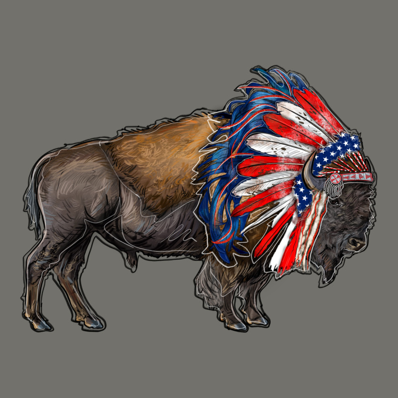 American Bison With Indian Headdress Premium Hoodie by RanaPortraitStore | Teevron