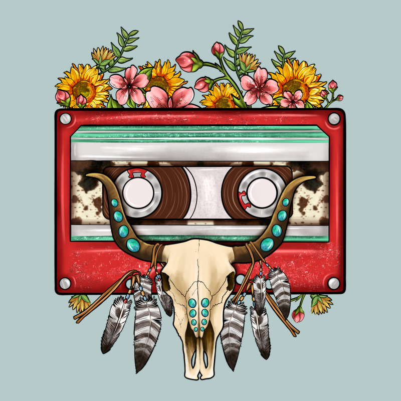 Bull Skull Sunflower Floral Cassette Heavy Core Tee by FaDigitalArtStudio | Teevron