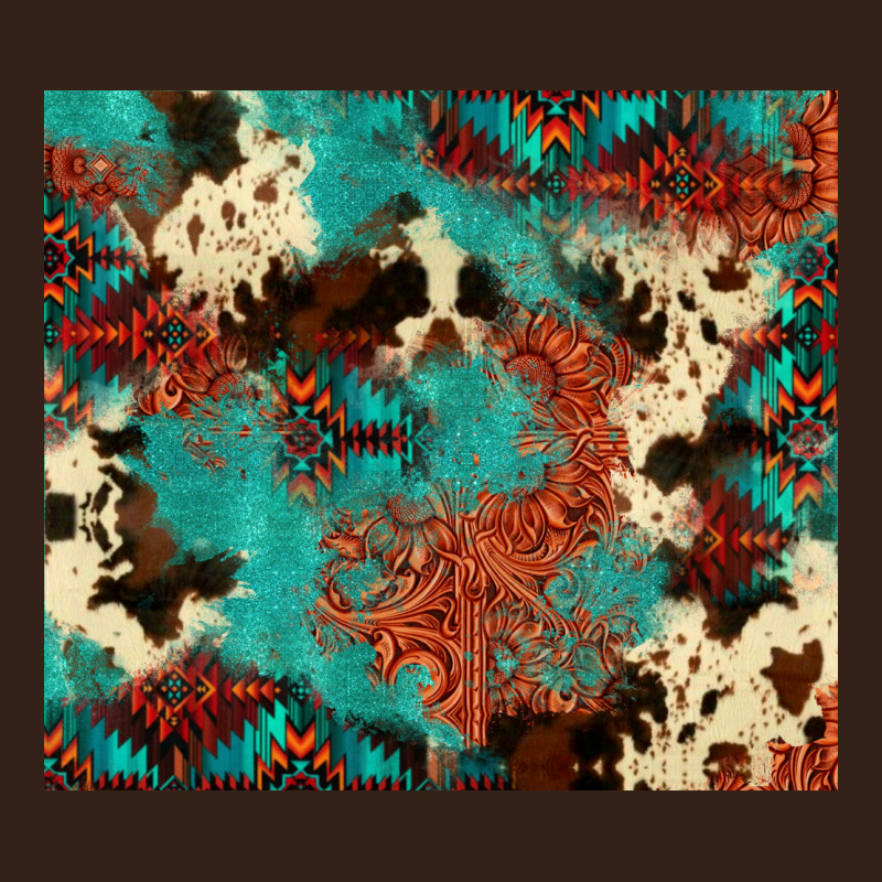 Serape Turquoise Glitter Cowhide  Tooled Leather  Tumbler Heavy Core Tee by FaDigitalArtStudio | Teevron
