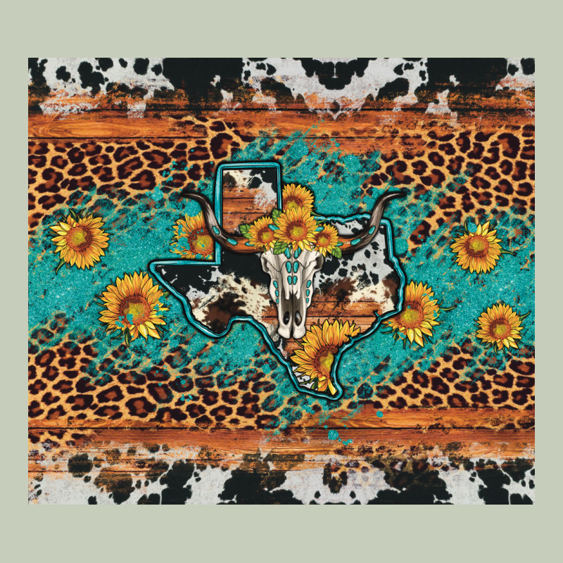 Bull Skull Texas Map Sunflower Leopard Cowhide Long Sleeve Tee by Artiststas | Teevron