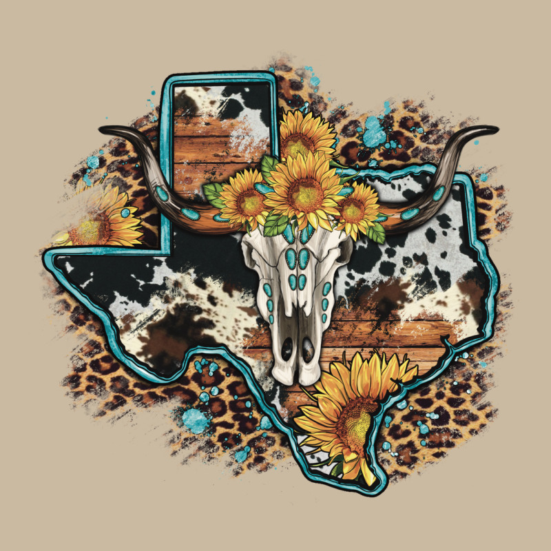 Bull Skull Leopard Cowhide Sunflower Texas Map Long Sleeve Tee by Artiststas | Teevron