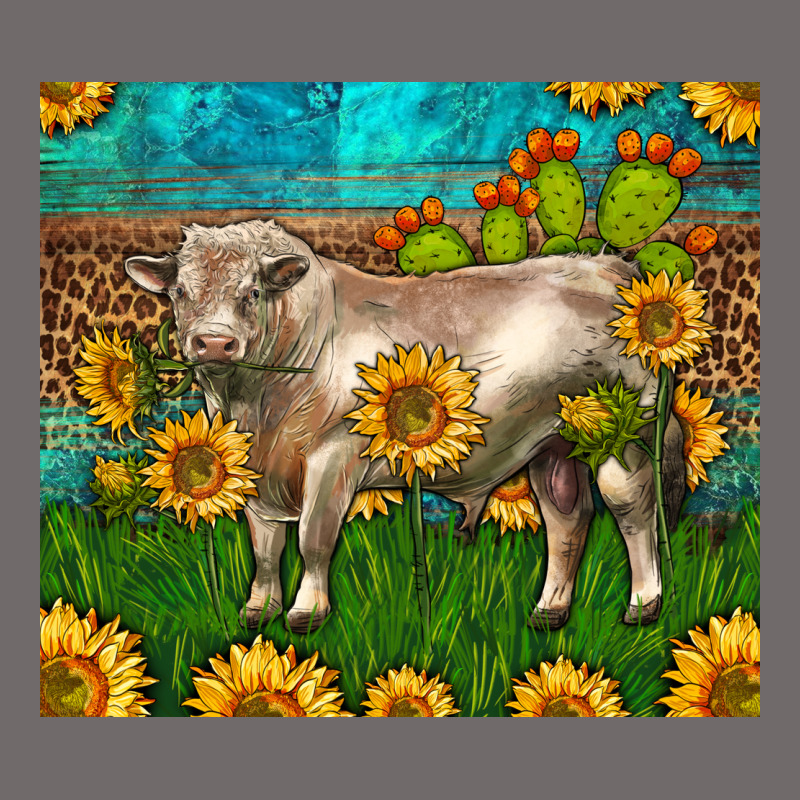 Western Charolais Bull With Sunflowers Urban Heavy Tee by LillyAllenDesigns | Teevron