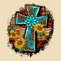Western Turquoise's Leopard Cross  Wooden Aztek Sunflowers Background Premium Hoodie | Teevron