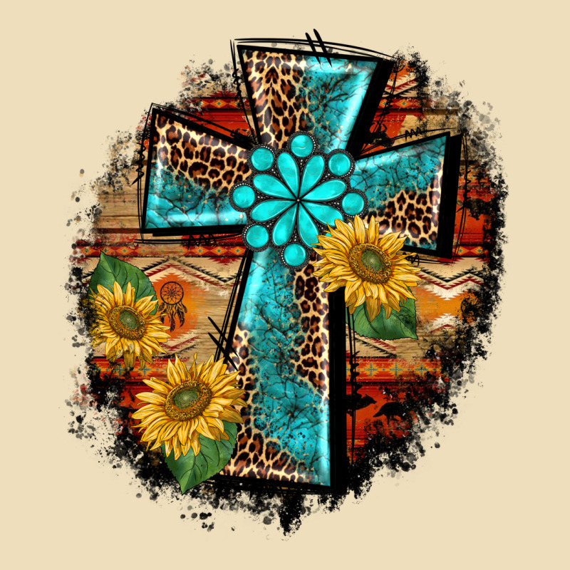 Western Turquoise's Leopard Cross  Wooden Aztek Sunflowers Background Premium Hoodie by BarkalooDesign | Teevron