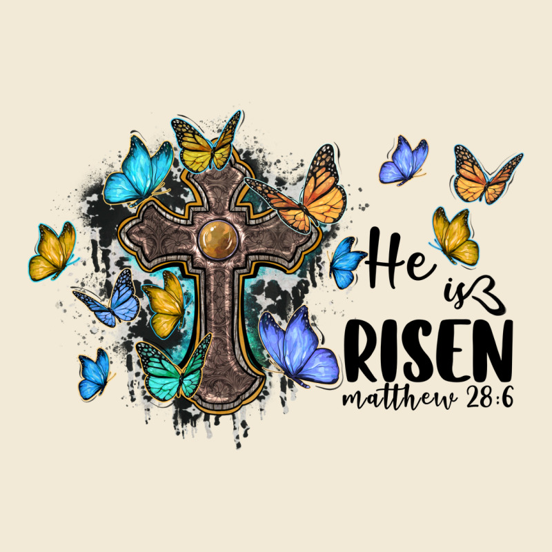 He Is Risen Matthew 28 6 Cross With Butterflies Cowhide Background Premium Hoodie by BarkalooDesign | Teevron