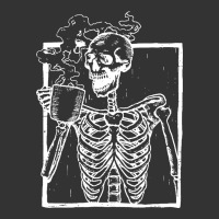 distressed skeleton vintage smiling skull drinking coffee | Teevron