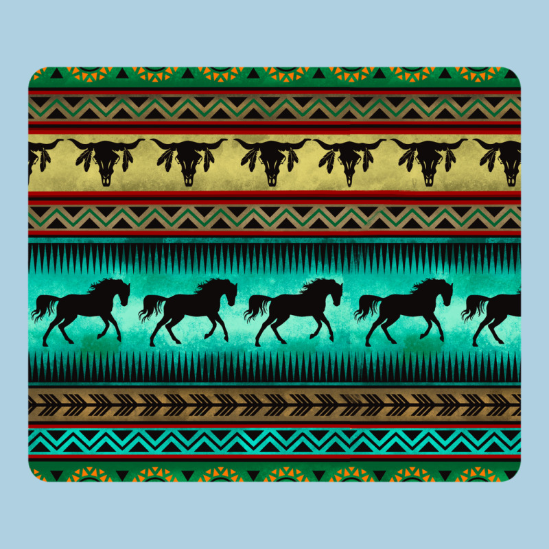Turquoise Horse And Bullskull Aztec  Pattern Premium Hoodie by BarkalooDesign | Teevron