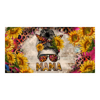 mess bun mama with sunflowers and colorful leopard license plate | Teevron