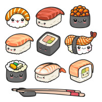 happy sushi kawaii anime japanese food lover funny illustration gift | Teevron