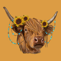 Highland Cow With Sunflowers Turquoise Urban Heavy Tee | Teevron
