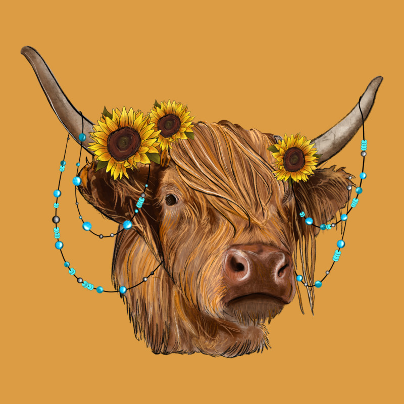 Highland Cow With Sunflowers Turquoise Urban Heavy Tee by RanaPortraitStore | Teevron