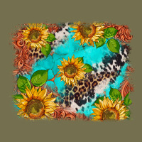 Western Sunflowers Turquoise Cowhide  Tooled Leather Vintage Hoodie | Teevron