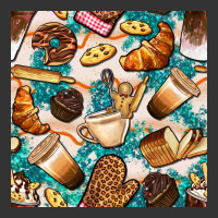 bakery coffee cups cookie and donut with turquoise glitter seamless pa | Teevron