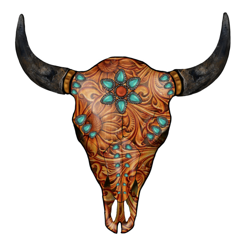 Western Tooled Leather Bull Skull Zipper Hoodie by Jasminsmagicworld | Teevron