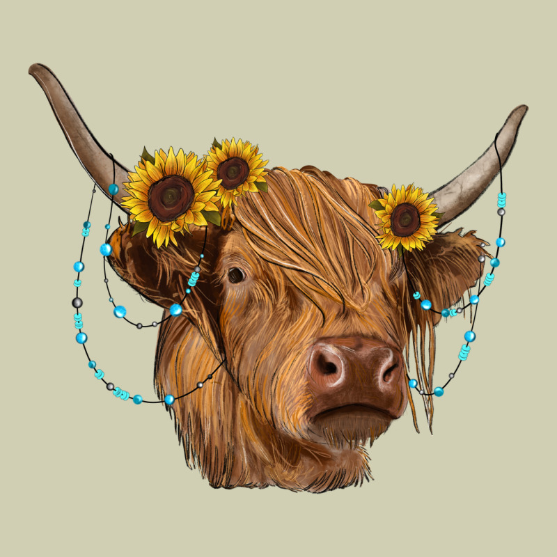 Highland Cow With Sunflowers Turquoise Heavy Core Tee by RanaPortraitStore | Teevron