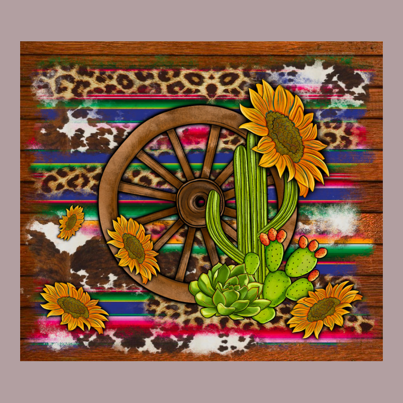 Cactus And Sunflowers With Old Wheel Serape Leopard Cowhide Background Vintage Hoodie by Artiststas | Teevron