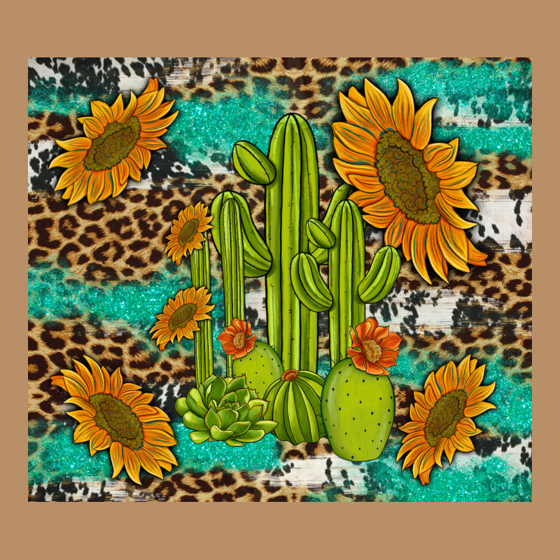 Cactus And Sunflowers Turquoise Leopard Cowhide Vintage Hoodie by Artiststas | Teevron