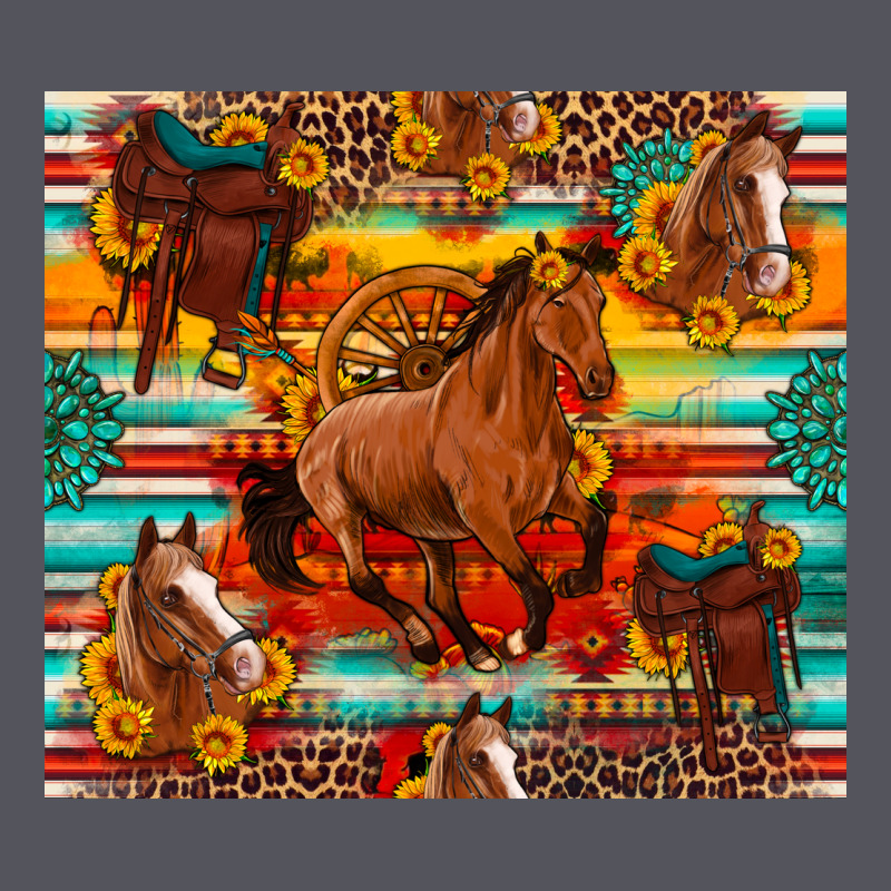 Galloping Horse Serape Sunflowers Turquoise And Saddles Vintage Hoodie by Artiststas | Teevron