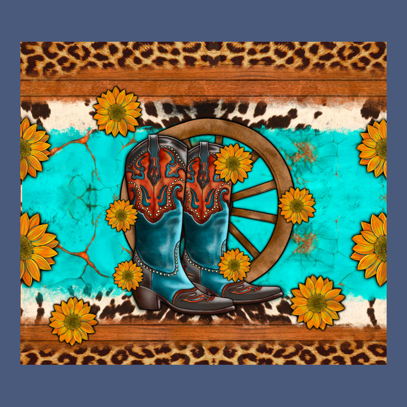 Cowboy Boots And Sunflowers Turquoise Leopard Background Vintage Hoodie by Artiststas | Teevron