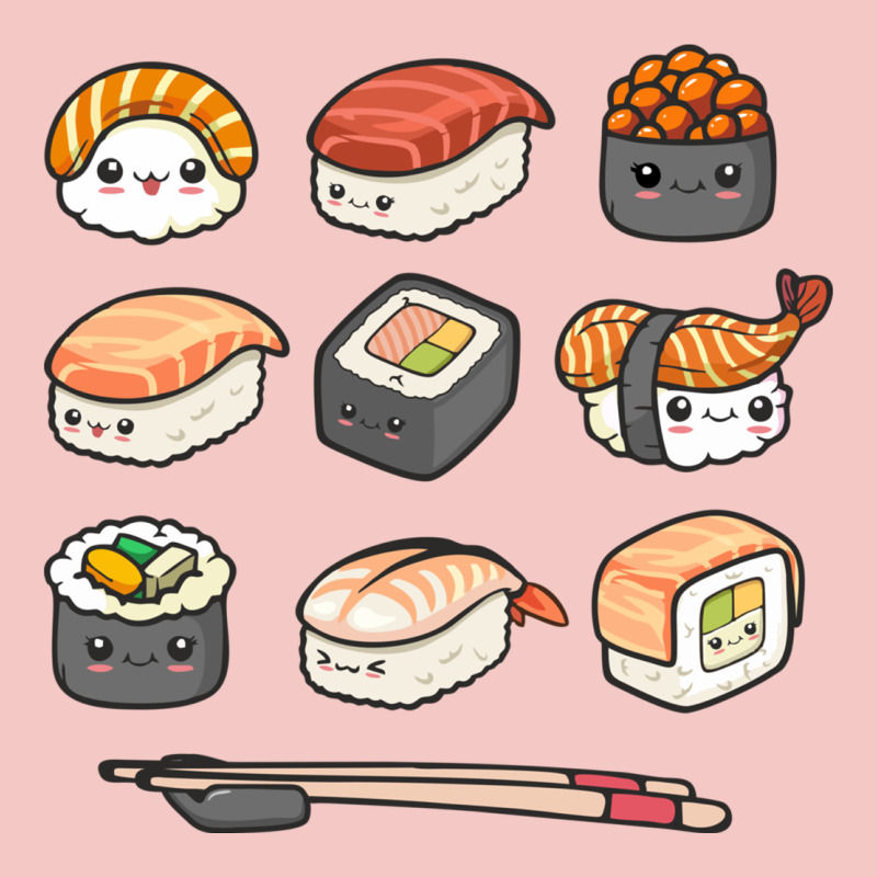 Happy Sushi Kawaii Anime Japanese Food Lover Funny Illustration Gift Urban Heavy Tee by linhVisuals | Teevron