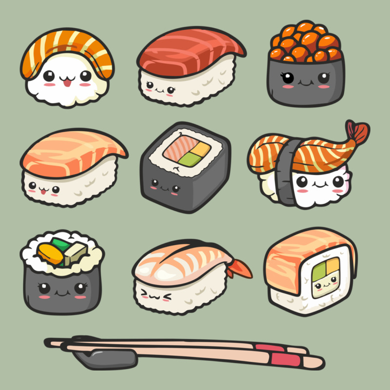 Happy Sushi Kawaii Anime Japanese Food Lover Funny Illustration Gift Urban Heavy Tee by linhVisuals | Teevron