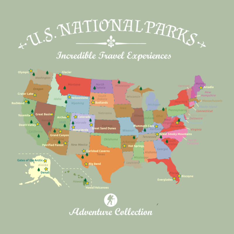 Us National Parks Map Colorful With All 59 National Parks Urban Heavy Tee by linhVisuals | Teevron
