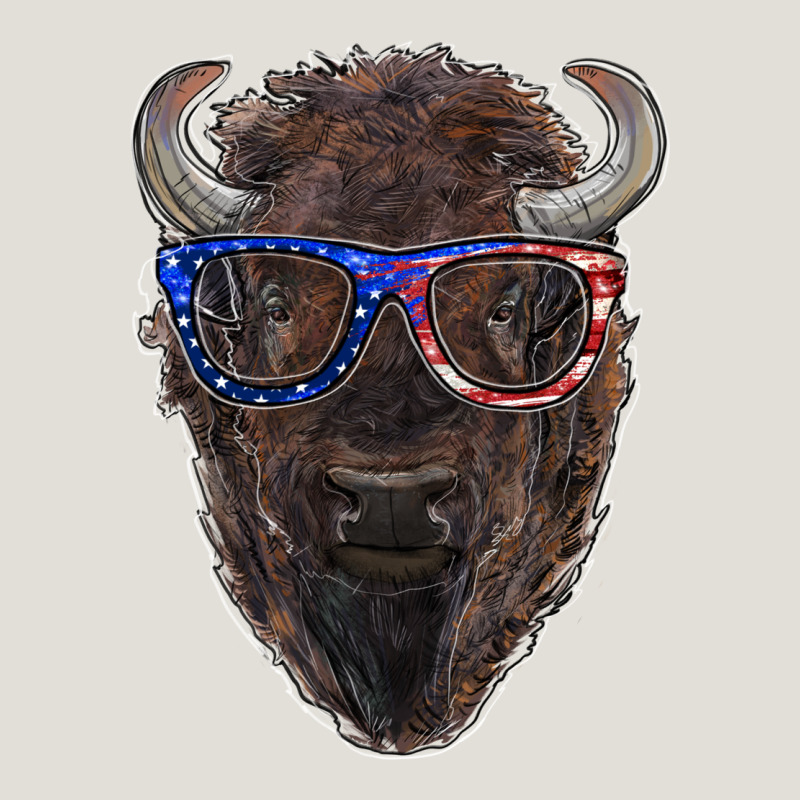 Bison With American Flag Glasses Heavy Core Tee by RanaPortraitStore | Teevron