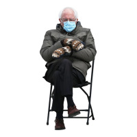 bernie sitting in the cold with mittens meme | Teevron