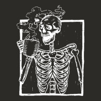 Distressed Skeleton Vintage Smiling Skull Drinking Coffee Heavy Core Tee | Teevron