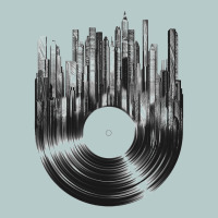 Vinyl Record Cityscape Heavy Core Tee | Teevron