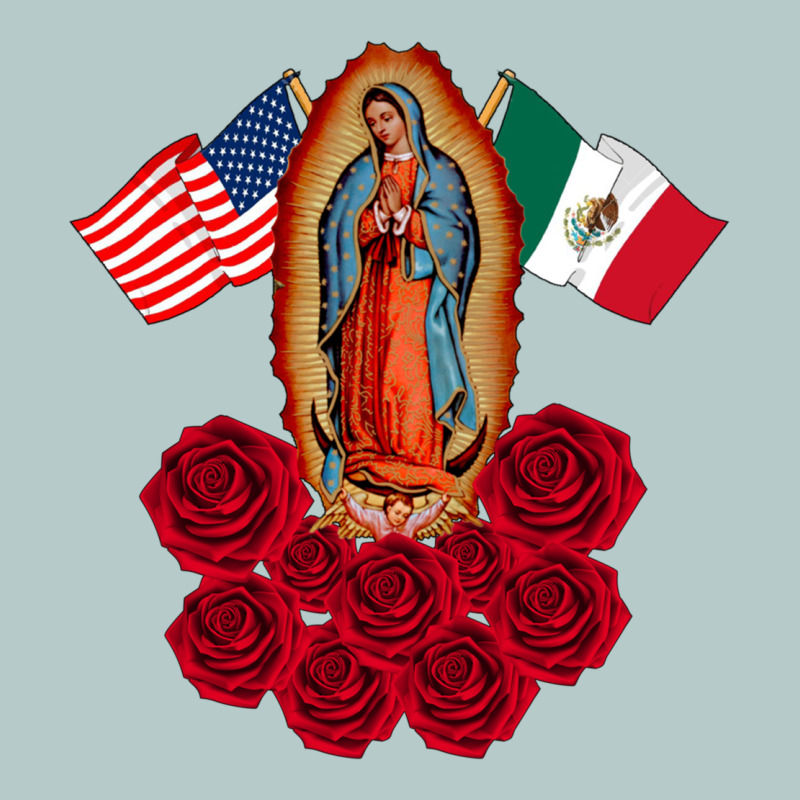 Our Lady Virgen De Guadalupe Mexican American Flag Holiday Heavy Core Tee by linhVisuals | Teevron