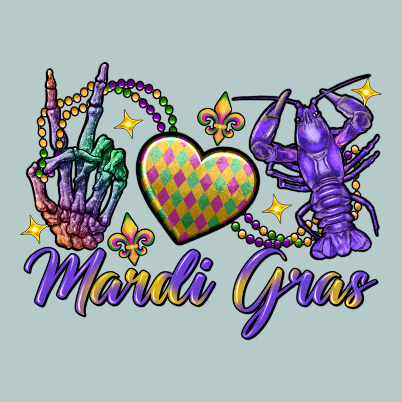 Peace Love Crawfish Mardi Gras Skeleton Hand Heavy Core Tee by FaDigitalArtStudio | Teevron