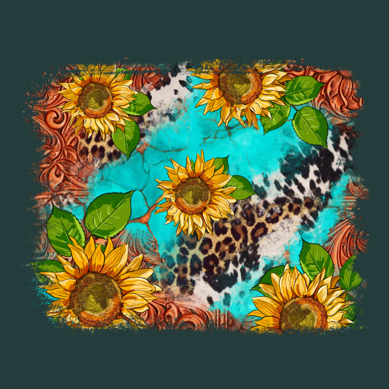 Western Sunflowers Turquoise Cowhide  Tooled Leather Classic Tee by BarkalooDesign | Teevron