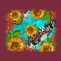 Western Sunflowers Turquoise Cowhide  Tooled Leather Premium Hoodie | Teevron