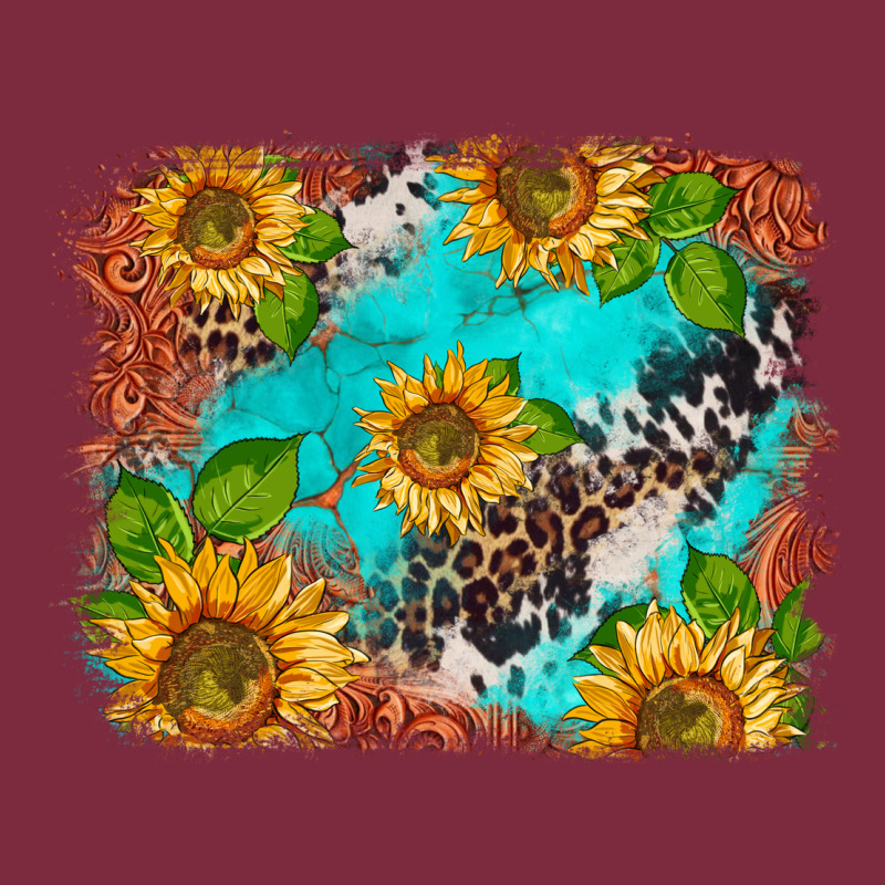 Western Sunflowers Turquoise Cowhide  Tooled Leather Premium Hoodie by BarkalooDesign | Teevron