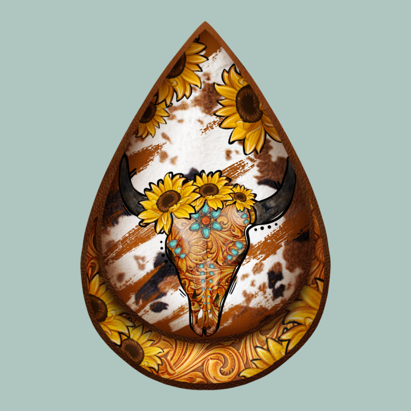 Sunflower Tooled Leather Bullskull Teardrop Earrings Premium Sweatshirt by Jasminsmagicworld | Teevron
