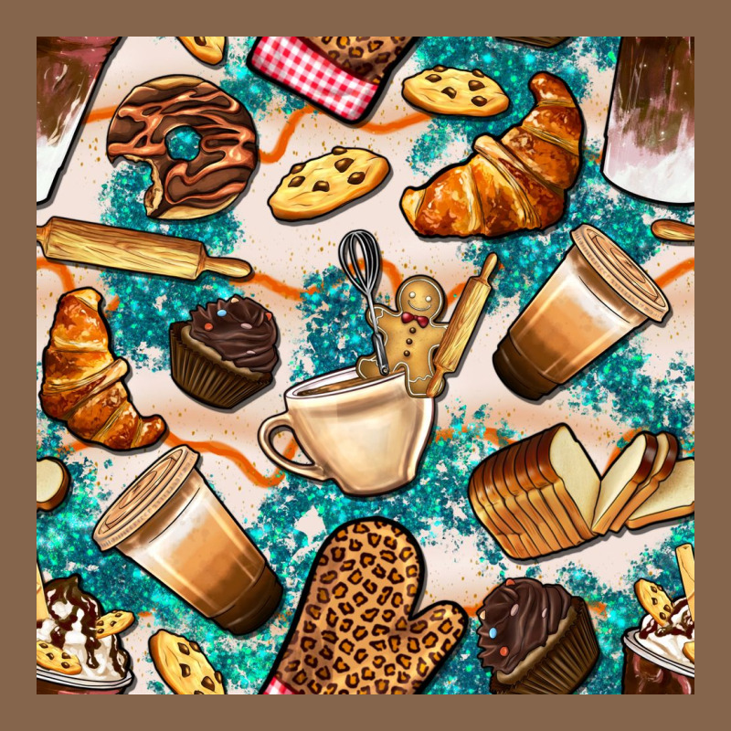 Bakery Coffee Cups Cookie And Donut With Turquoise Glitter Seamless Pa Premium Tee by BundleAndBundleShop | Teevron