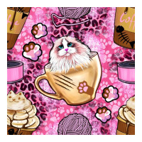 cat coffee cups and paw with leopard and glitter seamless pattern bbs | Teevron