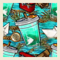 Fish Coffee Cups And Reeds With Paper Boat And Leopard Lake Seamless P Premium Tee | Teevron