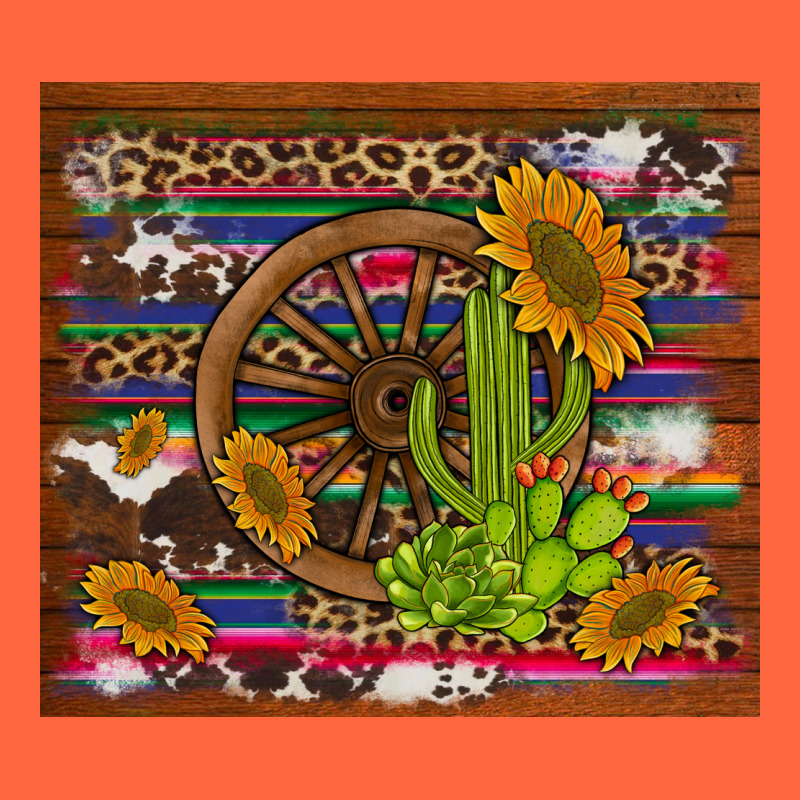 Cactus And Sunflowers With Old Wheel Serape Leopard Cowhide Background Premium Hoodie by Artiststas | Teevron