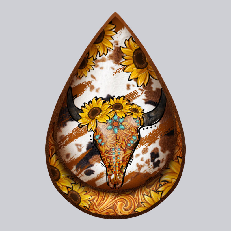 Sunflower Tooled Leather Bullskull Teardrop Earrings Heavyweight Sweatshirt by Jasminsmagicworld | Teevron