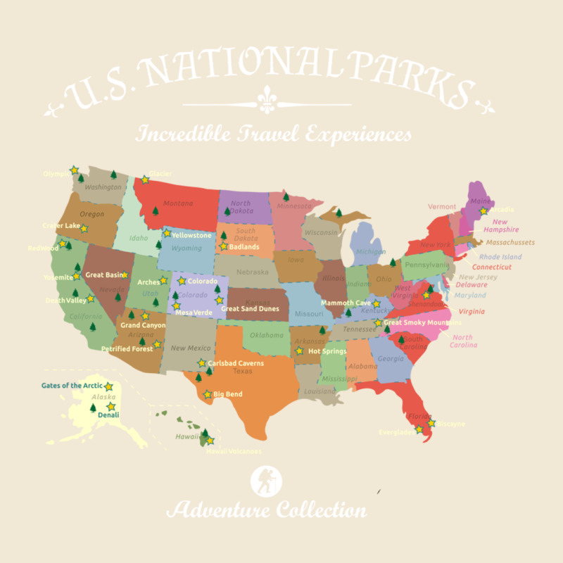 Us National Parks Map Colorful With All 59 National Parks Premium Tee by linhVisuals | Teevron
